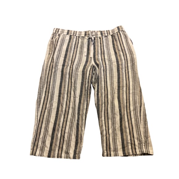 Architect Pants - Architect Women XL Linen Blend Striped Cropped Pants Wide Leg‎ Drawstring Beige